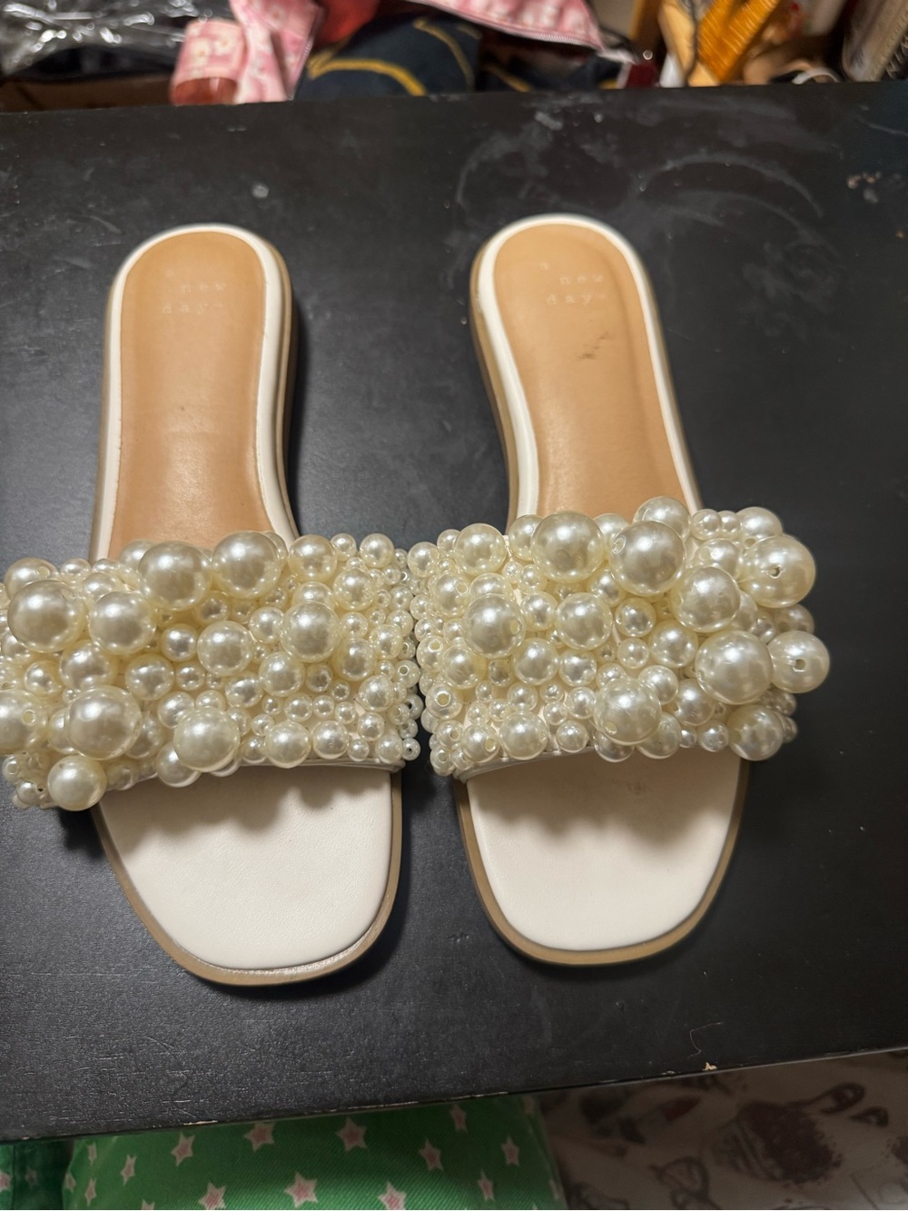 Women’s Ivory Pearl-Embellished Slide Sandals